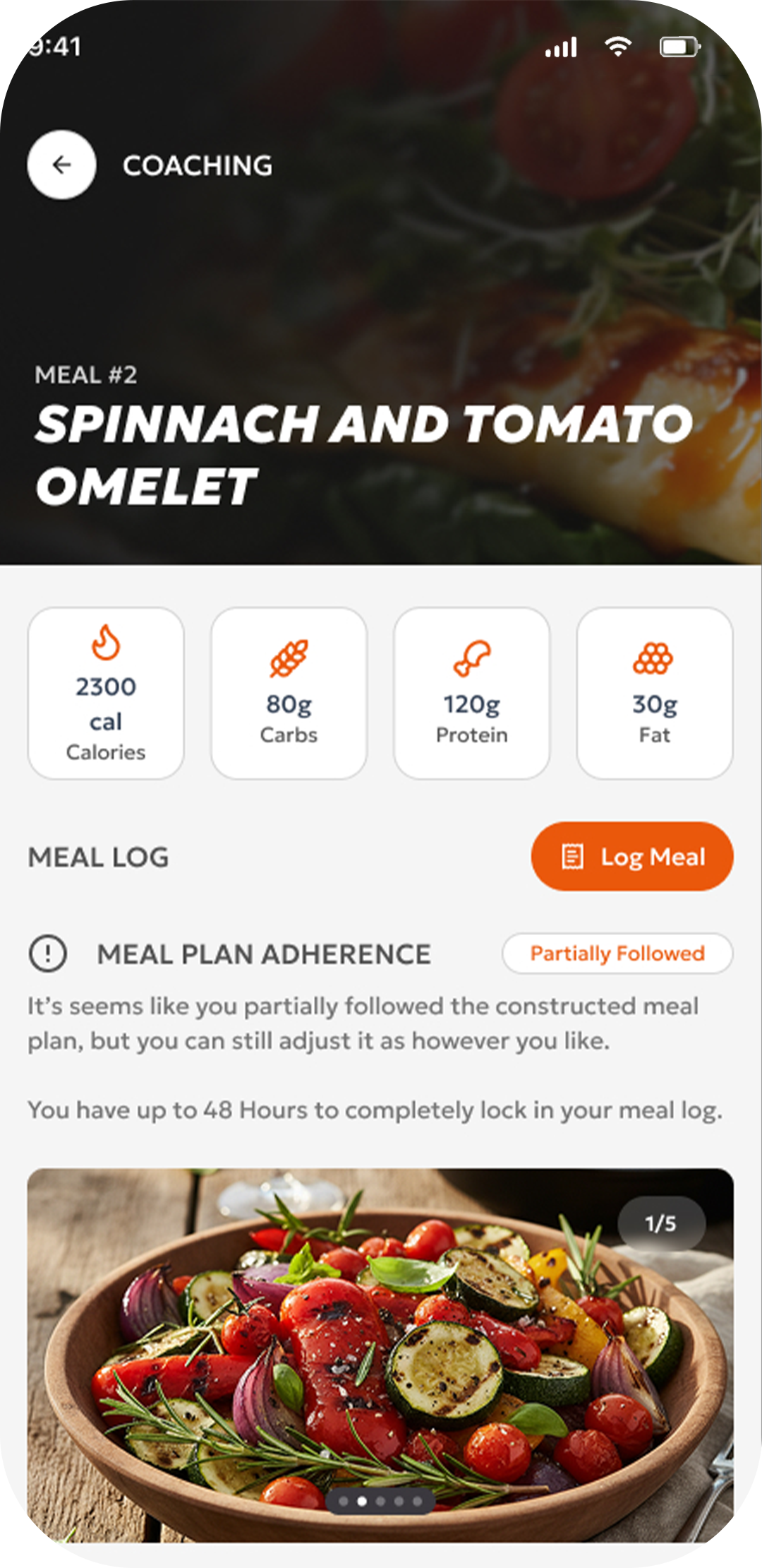 Meal Logging phone view