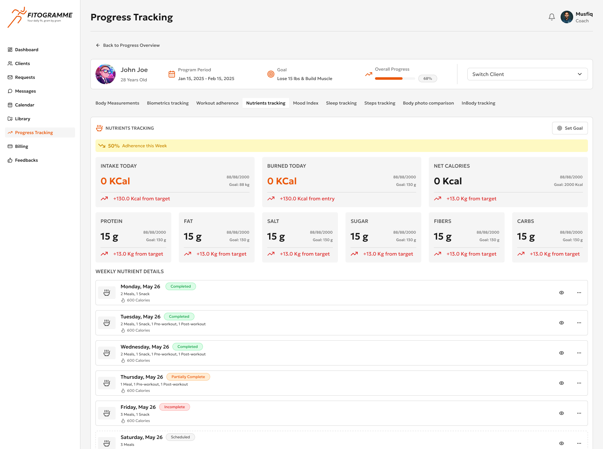 Meal Logging laptop view