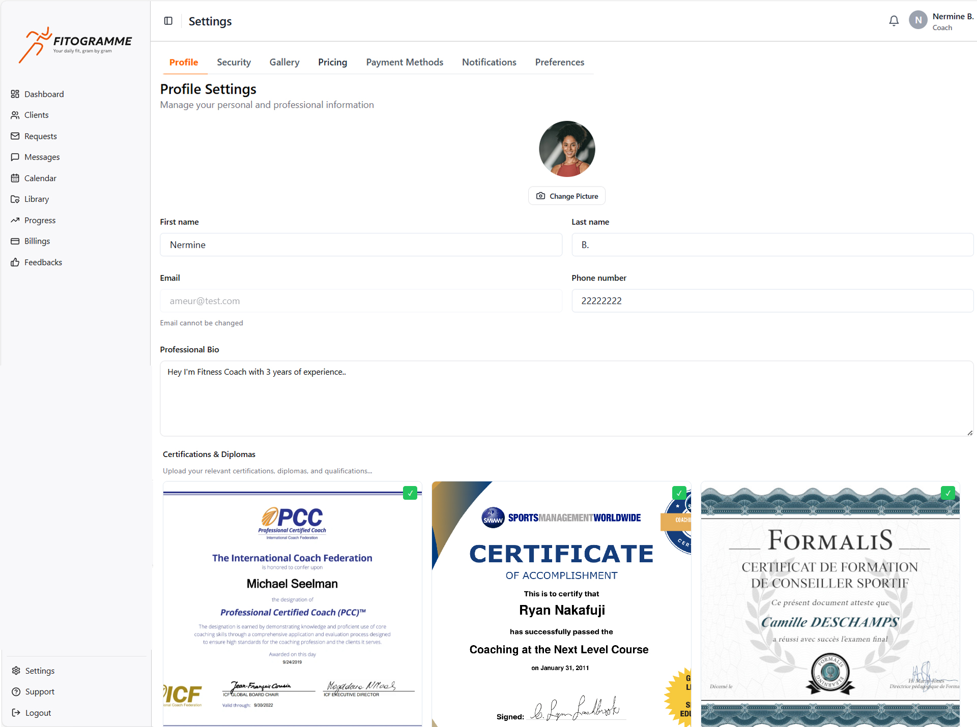 Coach Connect laptop view