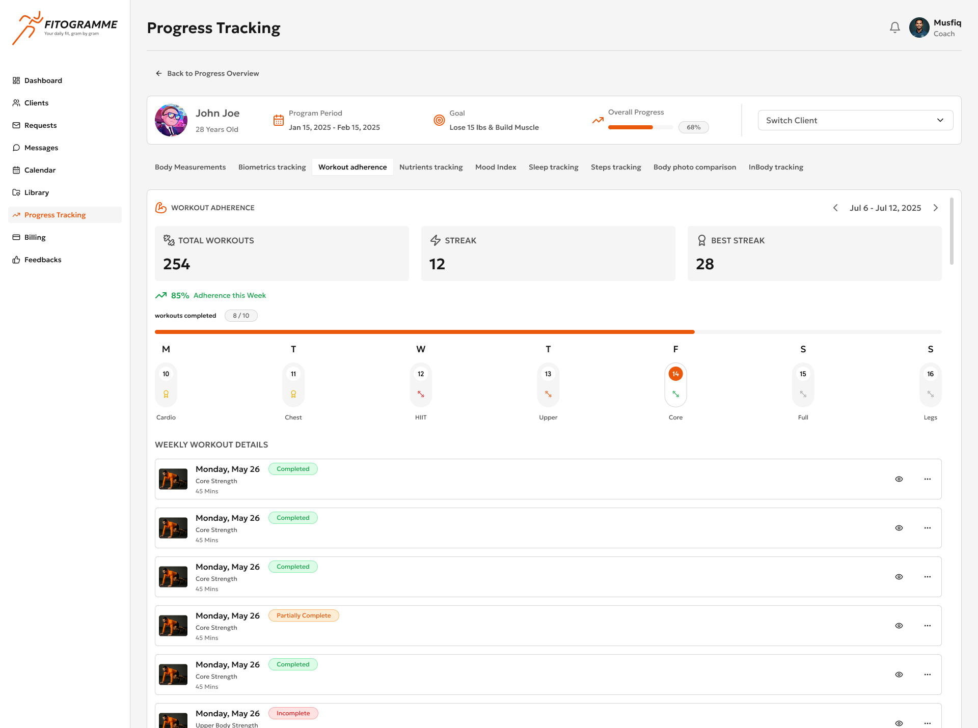 Workout Logging laptop view